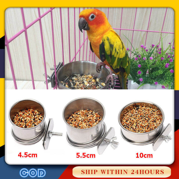 Stainless Steel Parrot Feeding Cups Hanging Birdcage Bowls for Cage
