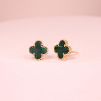 Grace Fine Jewelry ต่างหูปักก้านทองแท้ 9K Malachite Small Size