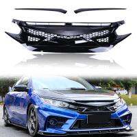 1 Pcs Jdm Battle สไตล์ ABS ด้านหน้าสีดำเงา Grille สำหรับ2016-2019 Honda Civic 10TH GEN รถจัดแต่งทรงผมอุปกรณ์เสริมรถยนต์