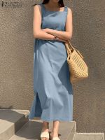 【HOT】▨﹍ ZANZEA Neck Dresses Fashion Beach Tanks Vestidos Robe Sundress