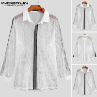 Beehoo INCERUN Mens Long Sleeve See Through Sequin Shiny Shirts Dance Clubwears Blouse Tee Tops