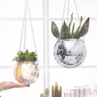 Mirror Reflector Garden Pots Planters Disco Ball Outdoor Flower Pots Rope Mirror Hanging Basket Wall Home Room Garden Vase