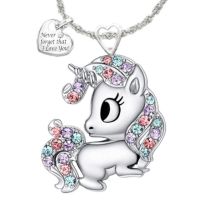 JDY6H Creative New Unicorn Necklace Colorful Crystal Personality Unique Pony Children Ladies Rhinestone Pendant Jewelry Birthday Gi