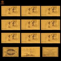 10Pcs/Lot Euro Souvenir Currency 20 Euro Gold Banknote Banknote Gold Foil Money Banknote Collection Bank Bills Set