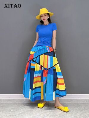 XITAO Skirt Street Trendy Women Irregular Folds Skirt