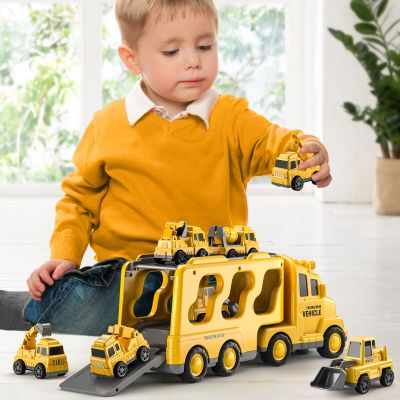 TEMI Diecast Carrier Truck Toys Cars Engineering Vehicles Excavator Bulldozer Truck Model Sets Kids Educational Boys For Toys