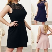 ㍿✿☍ XL-4XL Women Big Size Dress Lace Round Neck Sleeveless Slim Fit A-line Plus Size Dress 2162