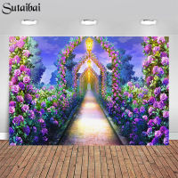 Fairy Tale Photo Background Garden Purple Flowers Baby Shower Party Photography Backdrop Banner Decoration Photo Studio Props