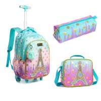 3 IN 1 School Childrens Backpack With Wheels Kids Wheeled School Bag Teenagers Girls Canvas Backpack Travel Trolley Bags