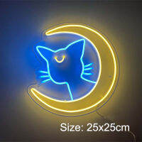 Moon Cat Neon Sign Light Custom LED สัตว์ความงามธุรกิจโลโก้ Night โคมไฟตกแต่งห้องนอน Wall Shop ของขวัญเด็ก Party