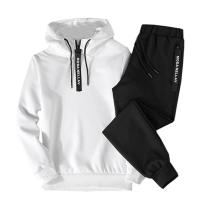 Solid Color Mens Sportswear Sets Patchwork Zipper Tracksuit Men Spring Casual Hooded Sweatshirt Hoodies 2PC+Pants Jogging Suit