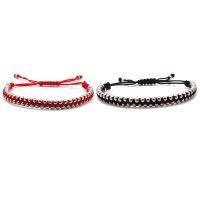 4mm Stainless Steel Beads Macrame Bracelet Women Couple Handcrafted Wave Waterproof Red Black Cord Summer Sufer Jewelry Gift 【hot】qju686