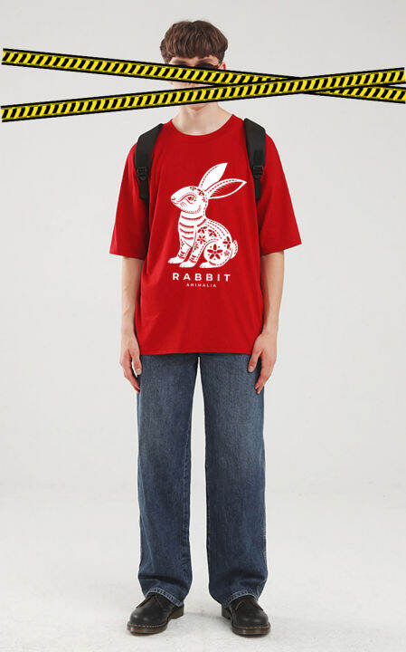 เสื้อยืดผ้าฝ้าย-2023-เสื้อยืดแขนสั้นสไตล์จีนปีนักษัตรกระต่ายปี2023เสื้อตัวในสำหรับปีใหม่ตรุษจีนชุดครอบครัวเสื้อผ้าผู้ชายผู้หญิง