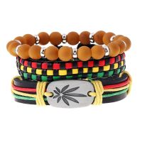 3Pcs Jamaica Leather Weed Hemp Cord Woven Braided Bracelets Rasta Reggae Jeweley Charms and Charm Bracelet