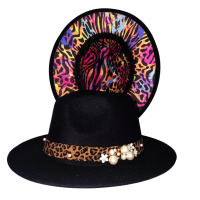 Two-color Fedora Hat Color Leopard Print Hat Pearl Accessories Uni New Jazz Hat Fedora Hat Hip Hop Winter шляпа женская