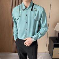 5XL camisa masculina สังคม Luxo แขนยาวสีทึบผู้ชายเสื้อลำลองฤดูใบไม้ร่วงสไตล์พังก์เย็บปะติดปะต่อกันสายบุรุษชิเร่ต์เสื้อ