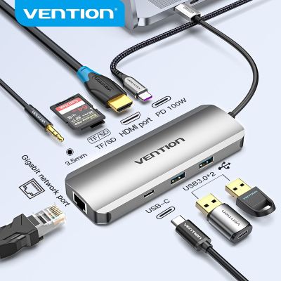 Vention USB C ฮับ USB HDMI 4K VGA PD RJ45 3.5มม. USB 3.0 Dock สำหรับ Macbook อุปกรณ์เสริมแบบโปร USB-C Type C 3.1 Splitter USB Hub