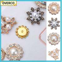 OVERCO 10PCS ที่เป็นประกาย เครื่องประดับหมวก คริสตัล ปุ่ม Rhinestone กระดุมมุก เครื่องประดับศีรษะ กิ๊บติดผมไข่มุก