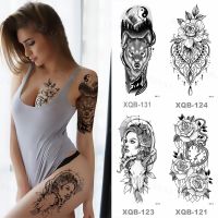 Waterproof Temporary Tattoo Stickers Black Tattoo Big Black Tiger Skull Lion Wolf Rose Leg Chest Arm Fake Tattoo Man Woman