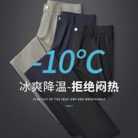 Summer Ice Silk Pants Mens Pendant Sense Business Small Pants Loose Elastic Casual Pants Solid Color Straight Black Pants