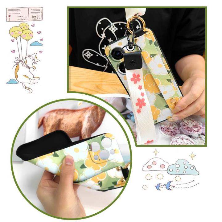 anti-dust-kickstand-phone-case-for-tecno-camon20-pro-4g-ck7n-wrist-strap-lanyard-painting-flowers-shockproof-sunflower