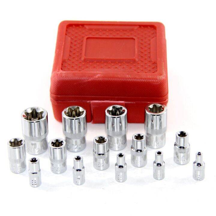 14pcs-torx-ดอกไขควงหัวจีบเซทเต้ารับ-driver-torx-ดอกไขควงหัวจีบซ็อกเก็ตชุดเครื่องมือชุดกล่อง