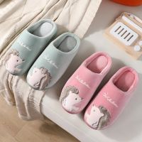 Women Plush Slippers Men Couples Home Fluffy Anti-slip Warm House Floor Cotton Shoes Cartoon Animal Ladies Girls Faux Fur Slides