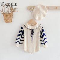 【CC】 2022 baby girl long sleeve clothes wavy needle woolen jumpsuit fart-covered jacket triangle climbing