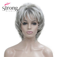 StrongBeauty Short Soft Shaggy Layered Silver Mix Classic Cap Full Synthetic Wig Womens Wigs Blonde COLOUR CHOICES