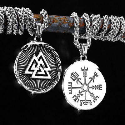 Vintage Norse Amulets Runes สร้อยคอสีทองสแตนเลสไวกิ้งสัญลักษณ์ Valknut จี้ Punk ชายของขวัญเครื่องประดับขายส่ง