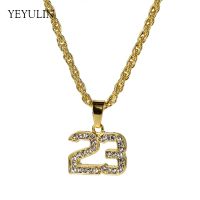 【CW】New Full Crystal Hip Hop Basketball Legend Number 23 Necklaces &amp; Pandents Bling Gold Color Cuban Chain Necklace Jewelry For Male