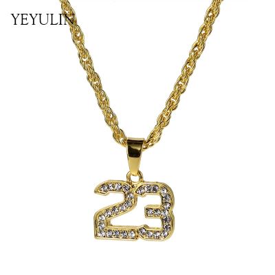 【CW】New Full Crystal Hip Hop Basketball Legend Number 23 Necklaces &amp; Pandents Bling Gold Color Cuban Chain Necklace Jewelry For Male