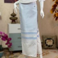 №✆❏  Xishuangbanna dai blue stripe burnish feels leisure ms white silver lace brocade tight skirt suit the stage