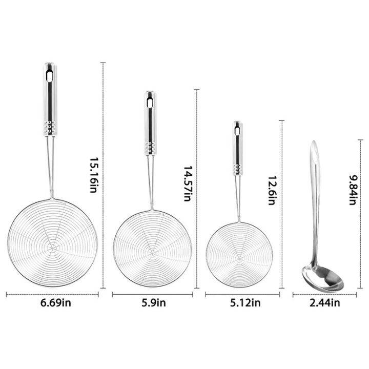 Skimmer Spoon, 4 Pack Stainless Steel Spider Strainer Skimmer Spoon