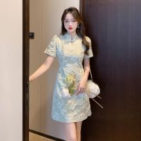 French Style Temperament High-Grade Jacquard Improved Cheongsam Young Girl Design Sense Puff Sleeve Dress Female Summer