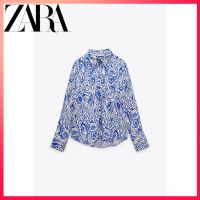 Zara ใหม่ เสื้อเชิ้ต ผ้าไหมซาติน พิมพ์ลาย สําหรับผู้หญิง awt