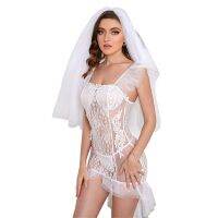 New Arrival Women Sexy Lace Tranparet White Roleplay Bride Dress Lady Sleeveless Cosplay Wedding Lingerie Costumes