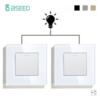 BSEED Wall Switches 1/2/3Gang 2Way Light Switches For Stairs Corridor Hall Glass Panel Mechanical Buttons EU Standard 10A  2Pack Power Points  Switche