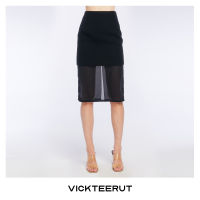 VICKTEERUT (ราคาปกติ 7,400-.) Re-Edition Pencil Skirt with Chiffon Hem กระโปรงสอบ ตัดต่อชายผ้าชีฟอง