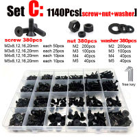 40Pcs M2 M2.5 M3 M4 M5 10.9 Grade Black Steel Hex Socket Countersunk Head Screw Set Bolt and Nut Washer Assortment Kit