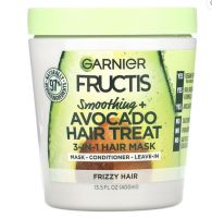 Garnier, Fructis, Smoothing + Avocado Hair Treat, 3-in-1 Hair Mask, 13.5 fl oz (400 ml)