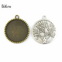 BoYuTe (40 Pieces/Lot) 25MM Cabochon Base 2 Colors Alloy Life Tree Pattern Blank Metal Setting Pendant Trays Diy Jewelry Making