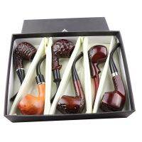 【CC】❐✲  6 Pcs/Set Classic Wood Resin Tobacco Pipes Best for Grandfather Boy Friend Father