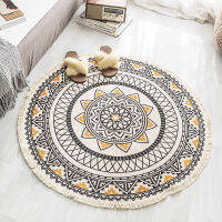 Round Tatami Mats Area Rug Plaid on the Sofa Coffee Table Cotton Linen Floor Carpet for Living Room