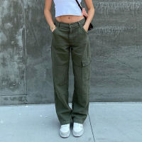 New Green Vintage Baggy Jeans WomenS Pockets loose Wide Leg Cargo Pants Streetwear Casual Low Waist Denim Straight Trousers2021