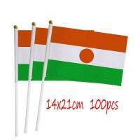 ZXZ Niger hand Flag 100pcs 14*21cm Polyester Double Side Printing Niger NE Hand waving Flag with plastic flagpole