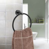 Simple Wall-mounted Round Towel Ring Matte Black Stainless Steel Clothes Rack Bathroom Supporter Hardware Accessories