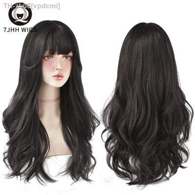 7JHH WIGS Popular Brown Ash Long Deep Wave Hair Lolita Wigs With Bangs Synthetic Wig For Women Fashion Thick Curls Wigs Girl [ Hot sell ] vpdcmi