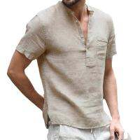 Summer New Mens Short-Sleeved T-shirt Cotton and Linen Led Casual Mens T-shirt Shirt Male Breathable S-3XL