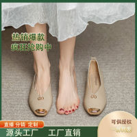 รองเท้าหนังนิ่มแฟชั่นผู้หญิงสไตล์เกาหลีรองเท้าคัทชูผู้หญิงทรงพั้มพ์ 2023 รองเท้านมโลหะพื้นนิ่มหัวเหลี่ยมขนาดเล็กแมทช์ลุคง่าย